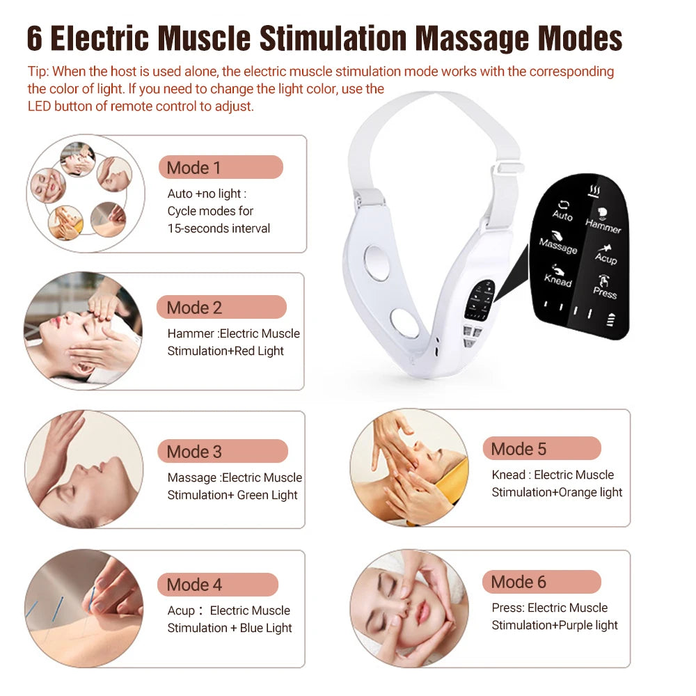 Electric Face Lifting Device LED Lights Heating Vibration Facial Massager Firming Tightening SPA Face Beauty Devices 6 Mode Tool
