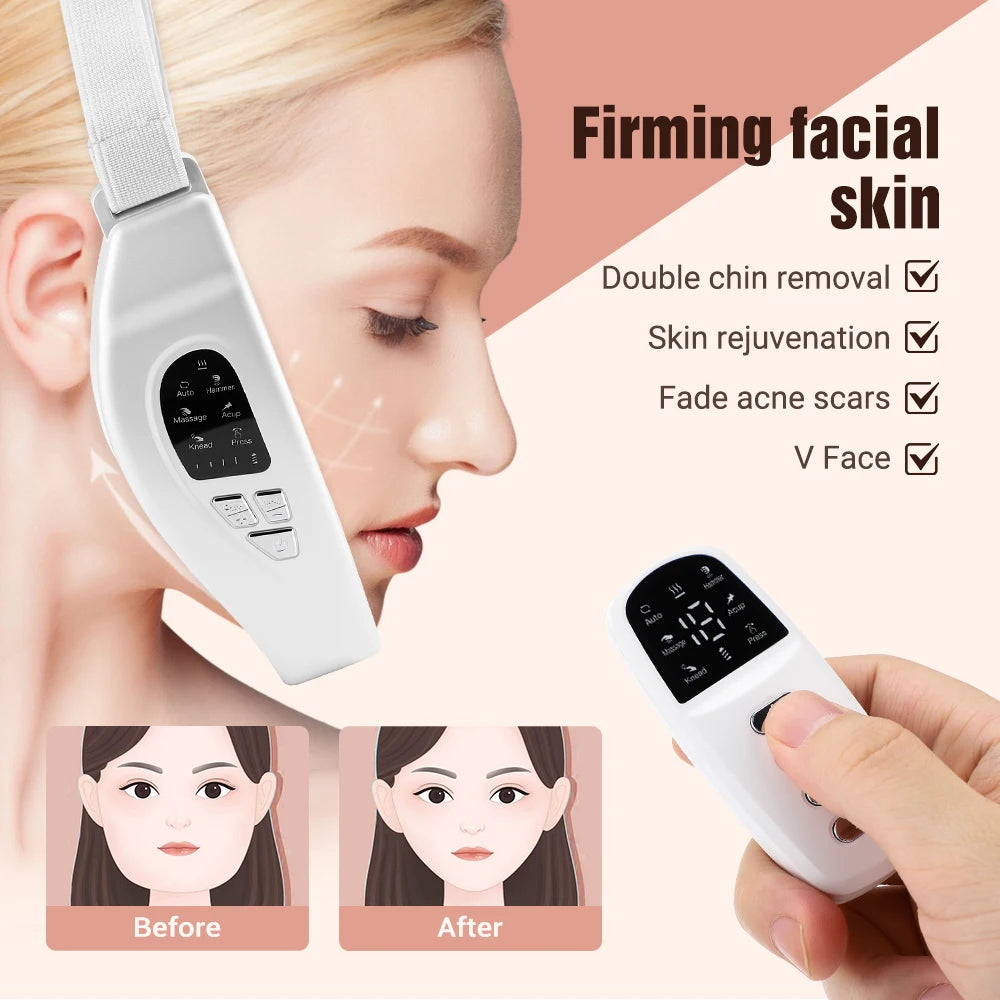 Electric Face Lifting Device LED Lights Heating Vibration Facial Massager Firming Tightening SPA Face Beauty Devices 6 Mode Tool