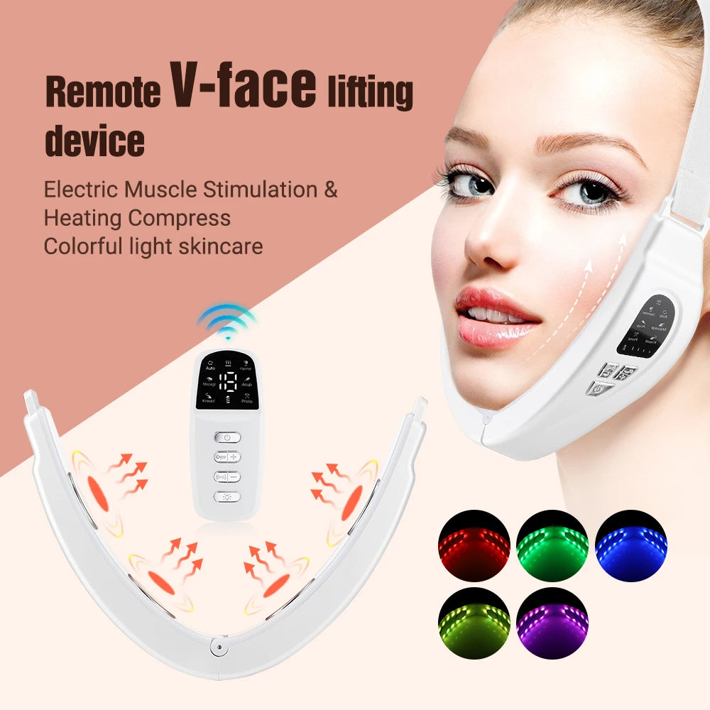 Electric Face Lifting Device LED Lights Heating Vibration Facial Massager Firming Tightening SPA Face Beauty Devices 6 Mode Tool